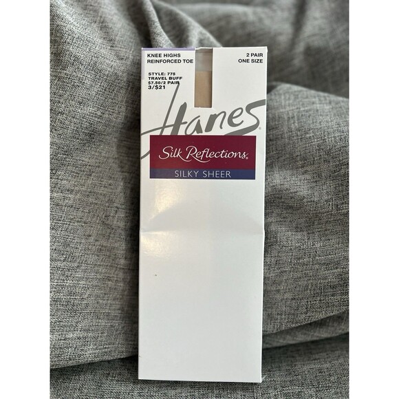 Hanes Accessories - Hanes Silk Reflections 775 Sheer Knee Highs In Travel Buff Reinforced Toe 2 Pair